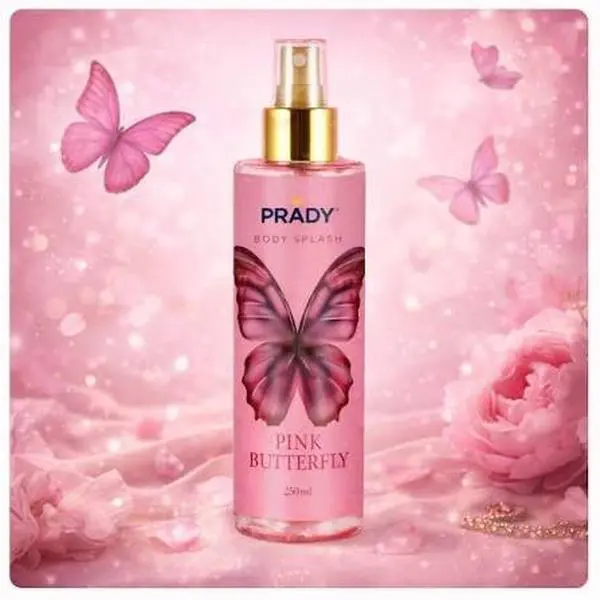 Prady Body Splash Pink Butterfly 250ml – Spray Corporal con Diseño de Mariposa Rosa para Mujeres