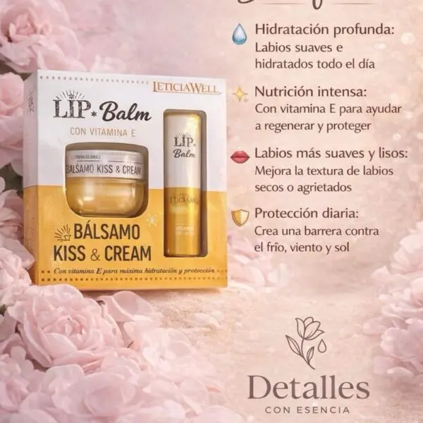 Leticia Well Lip Balm Kiss & Cream con Vitamina E Set de Cuidado Labial